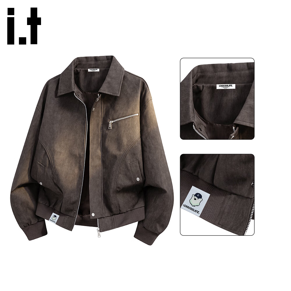:CHOCOOLATE IT Tie-Dye Suede Velvet Jacket Men Autumn New American Retro Collar Coat Coffee Brown 2XL