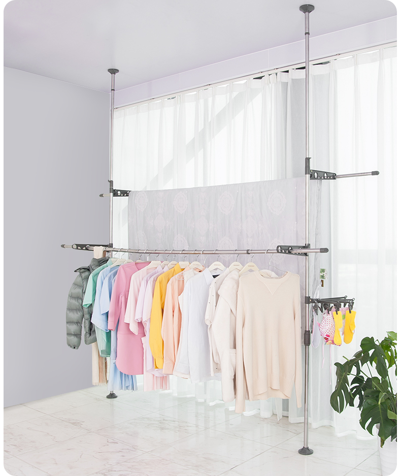 Baoyouni Floor-Standing Clothes Drying Rack, Extendable Stainless Steel Clothes Hanger for Bay Windows And Windowsills 13