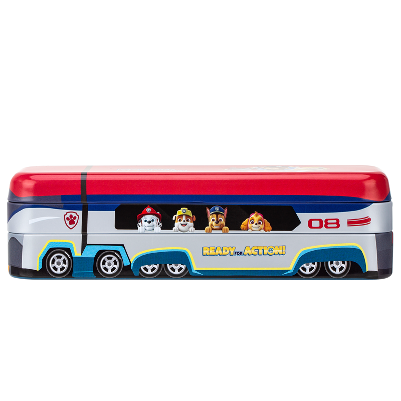 Deli Paw Patrol Rescue Bus Stationery Box, Tin Three-Layer Foldable Pencil Case, Multifunctional Storage Box Pencil Pouch, Red School Supplies Gift