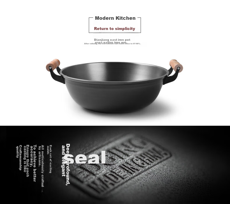 Dianjiang Cast Iron Wok, 34cm Traditional Uncoated Stir-Fry Pan, Non-Stick, Household Flat-Bottom Raw Iron Frying Pa 11
