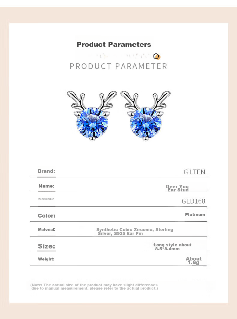 GLTEN Swarovski Zirconium Deer with You Pure Silver 999 Earrings, Women's Ear Studs And Hoops, Birthday Gift for Girlfriend Or Wife 12