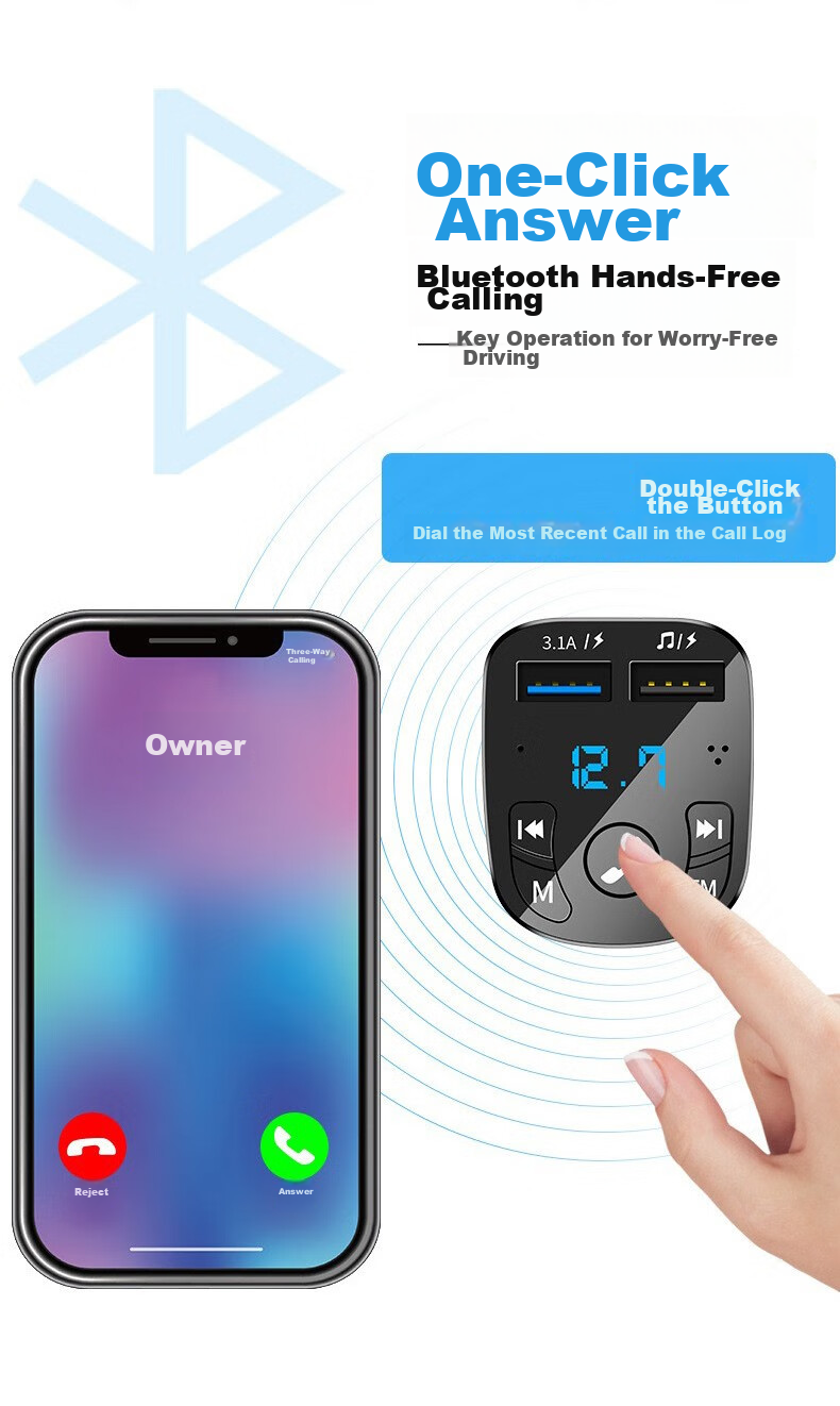 Zhunhang Car MP3 Bluetooth Player, USB Flash Drive Music Receiver, Three-In Data Cable, Apple Android Type-C Charging 9