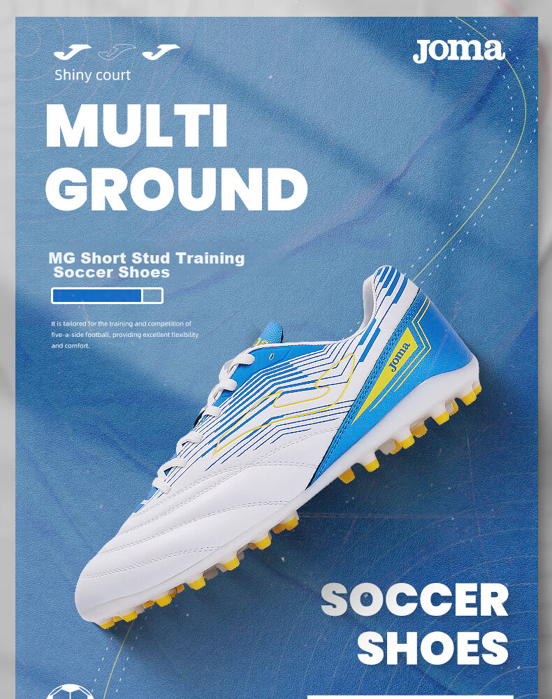 JOMA Adult Soccer Shoes for Men And Youth Students, MG Short Studs Breathable Professional Football Training Shoes, White And Blue, Size 39 1