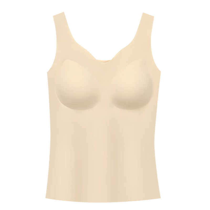 Hodo Women's Summer Vest, Ice Silk Seamless with Built-In Bra Pads, Sports Breathable Undershirt, Skin Color, Size 170