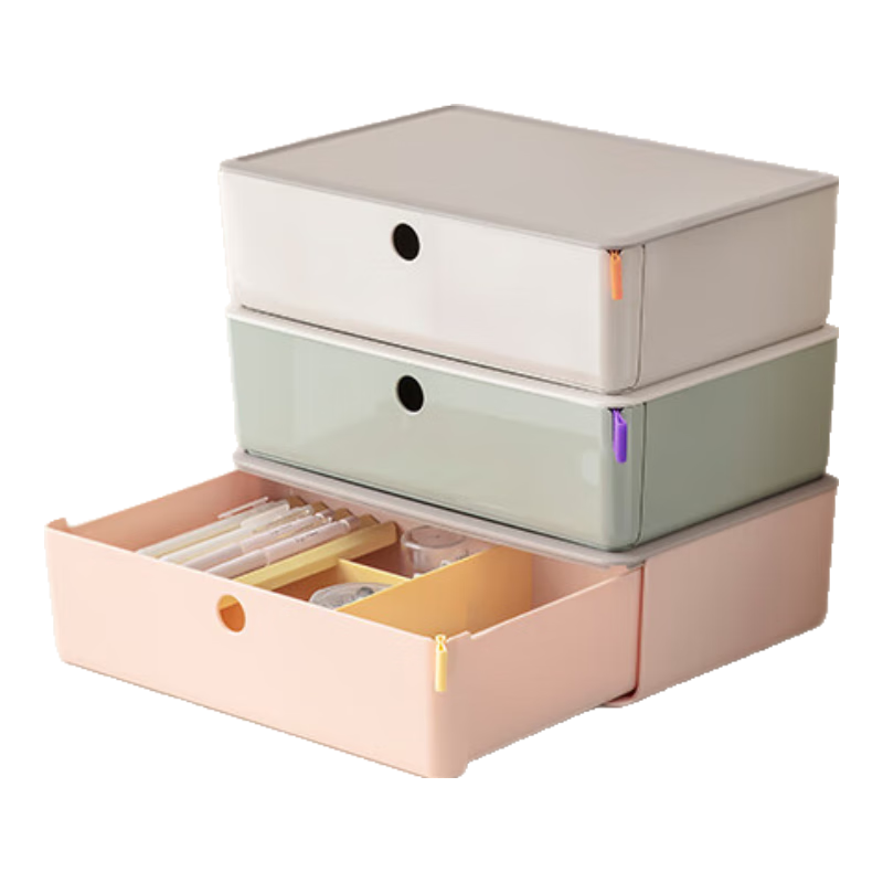 Deli Xdomo Series Drawer Storage Box, Office And Makeup Organizer with Silicone Clasp, Divided Compartment, Pink XDM31