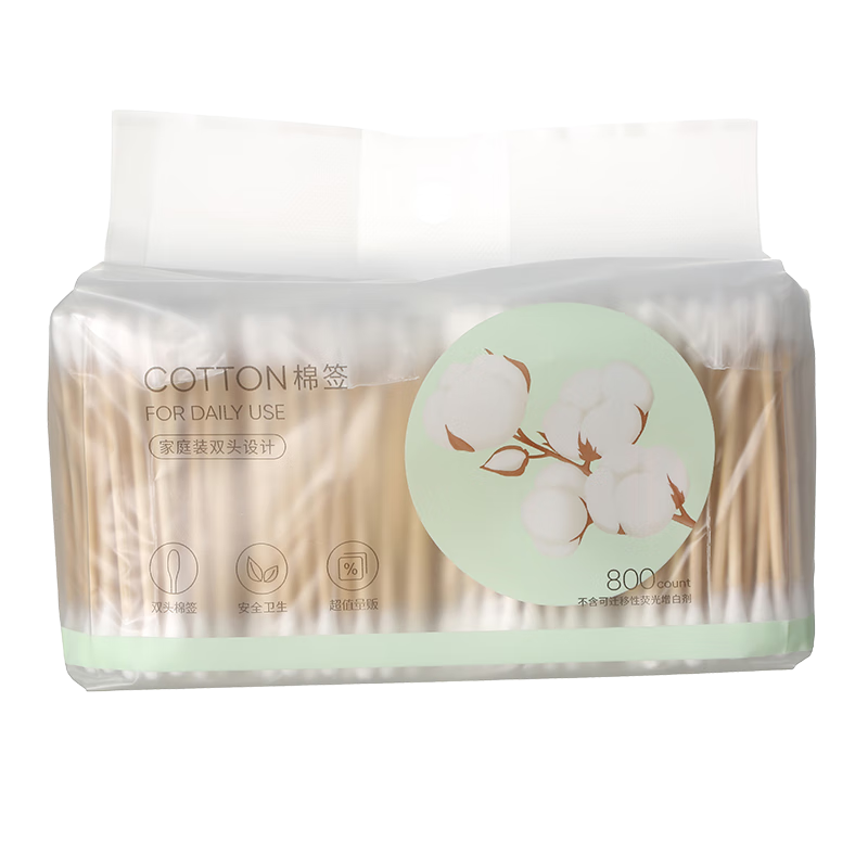 MINISO Cotton Swabs Portable Pack, Makeup And Ear Cleaning Cotton Buds, Round Tip + Pointed Tip Dual-Head Design, 200 Pieces * 8 Bags