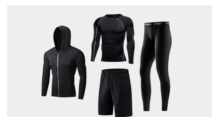 Fandimu Fleece-Lined Sports Set, Four-Piece Men's Fitness Outfit, Long-Sleeve Thin Fleece Base Layer, Elastic Training Basketball Running Set, Size M 29