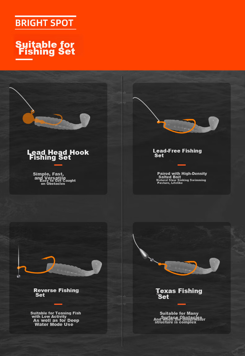 Erciyuan Lure Fishing Bait, Wave-Shaped Artificial Bait, Root Fishing Soft Bait, T-Tail Casting Texas Fishing Set Lure, Gree 16