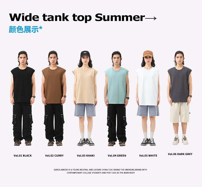 GENIOLAMODE Men's Tank Top, Summer Heavyweight 220G Pure Cotton Breathable Youth Round Neck Sleeveless T-Shirt, White, 3XL 4