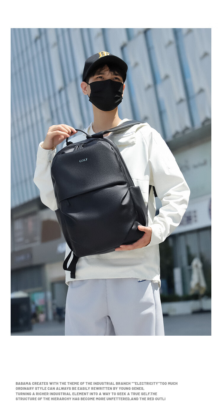 GOLF Backpack for Men, Large Capacity, Korean Style Student Schoolbag, 15-Inch Laptop Bag, Travel Bag, Black 4