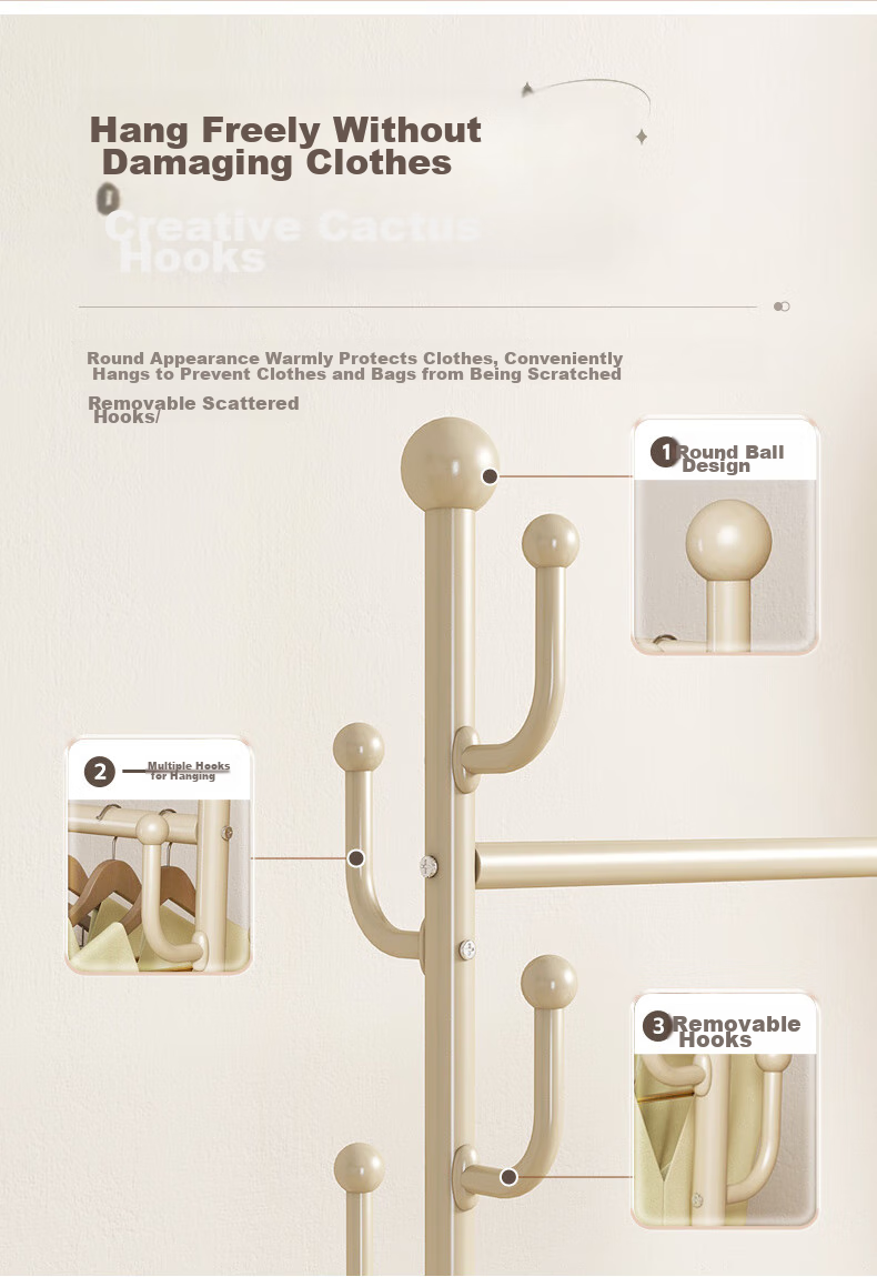 Quanpinwu Floor-Standing Coat Rack, Bedroom-Specific Clothes Hanger, Premium Storage Rack with Double 120cm Hooks 4