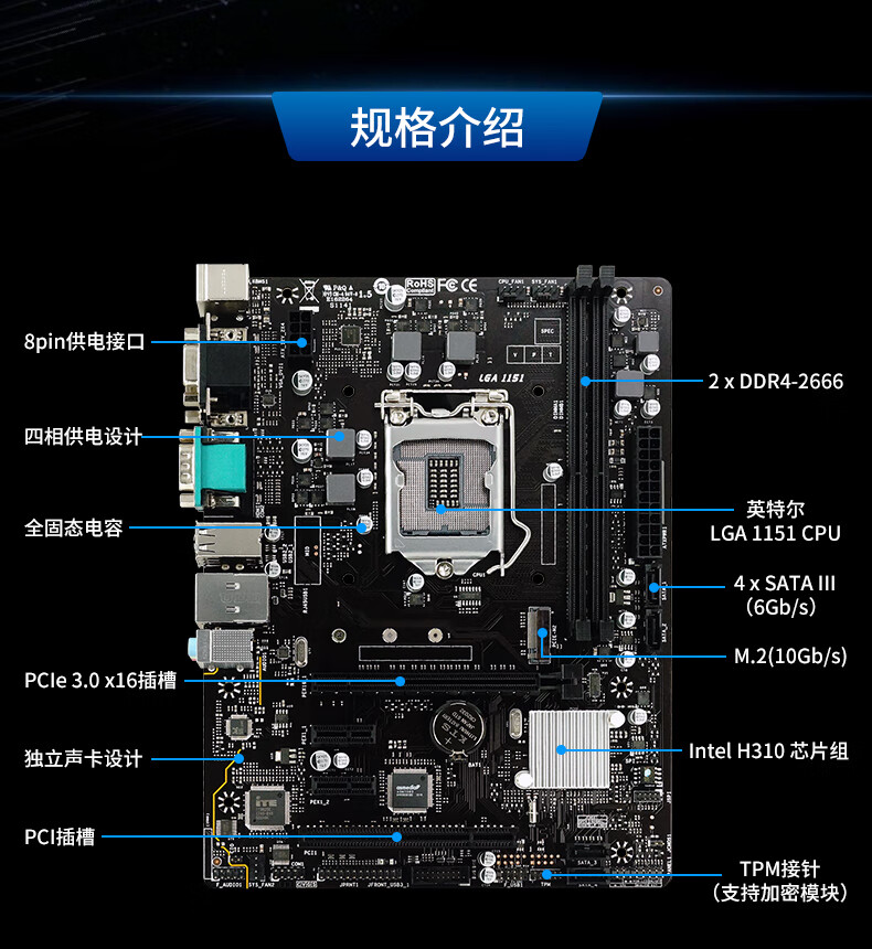 映泰(biostar)h310mhg主板支持8100/8400/9100f/9400f(intel h310/lga