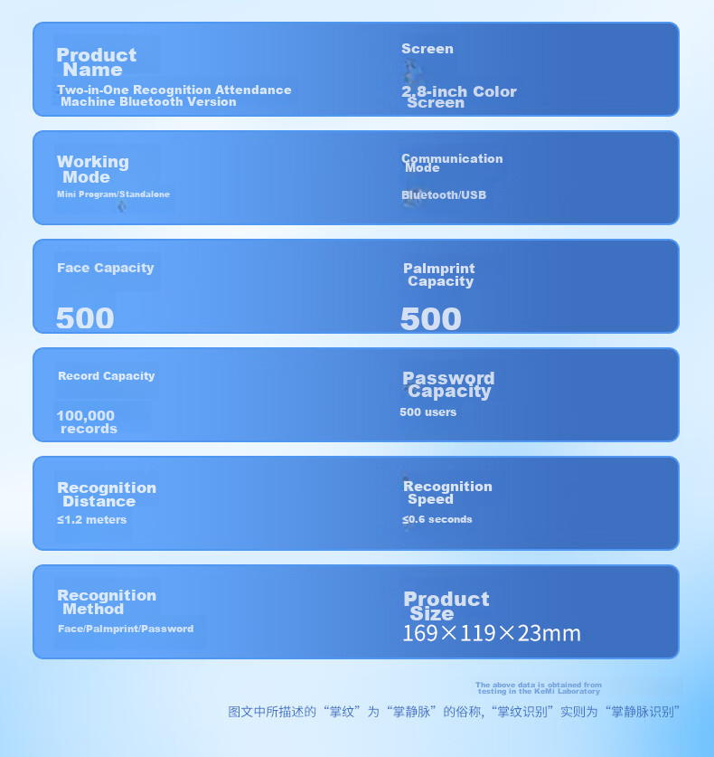 Kemi (Comet) Attendance Machine, Time Clock with Facial Recognition + Fingerprint And Palm Vein Identification, Bluetooth Connection, Mini-Program Management, Automatic Report Generation FZ03 19