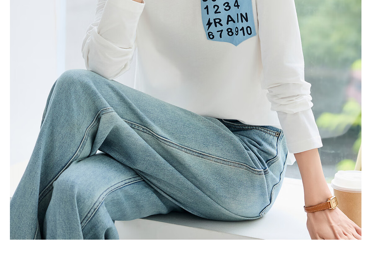 Chushen Spring And Autumn Long-Sleeve T-Shirt for Women, Versatile Letter Patchwork Round Neck Base Shirt, Casual Loose Top S143T2014 15