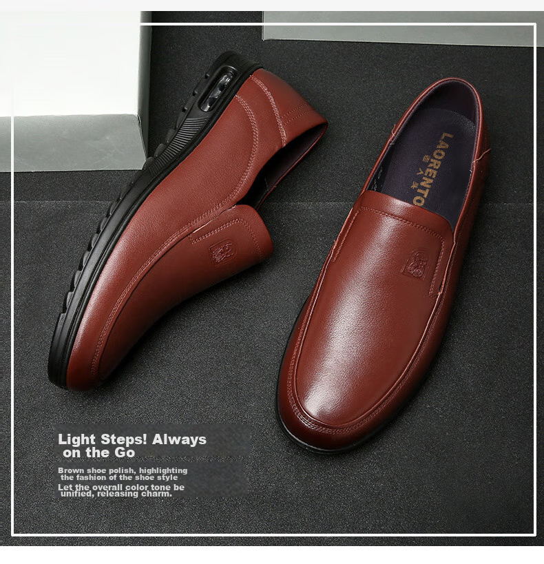 LAORENTOU Leather Shoes for Men, Top-Grain Cowhide Business Casual Shoes, Comfortable Breathable Slip-On Men's Shoes 510904419 Black Size 40 6
