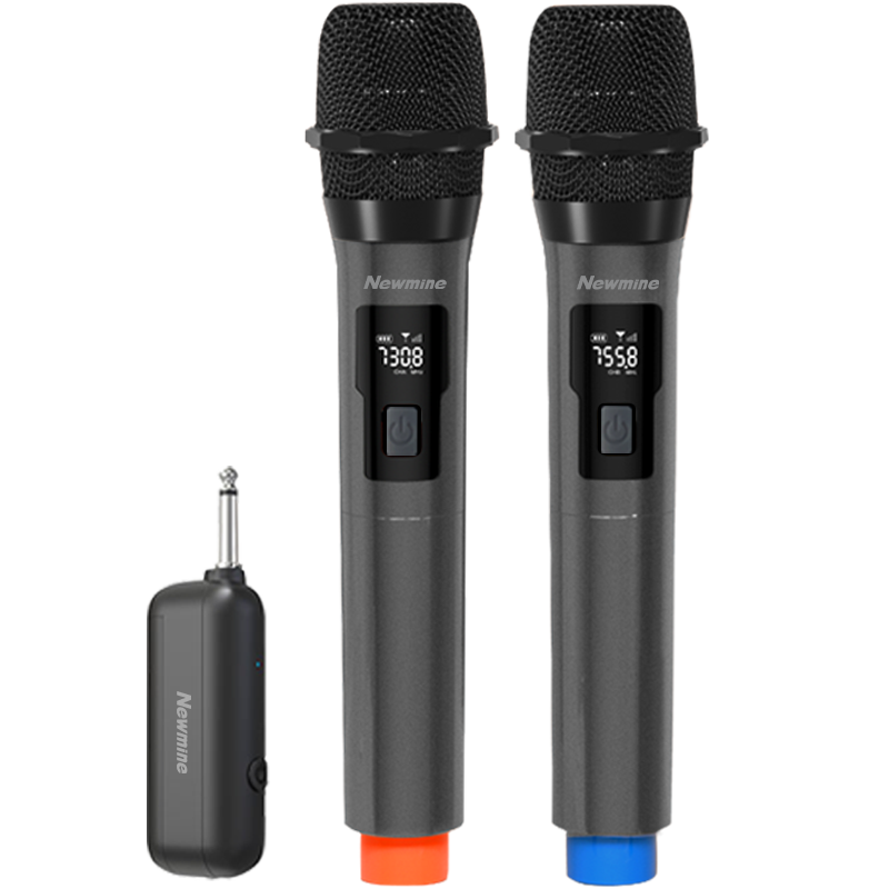 Newmine MC108 Rechargeable Lithium Battery Wireless Microphone for Home KTV Singing, Hosting, Lecturing, Karaoke, Meetings, Speaker, Amplifier, FM Tuning, Universal Microphone with Dual Mics