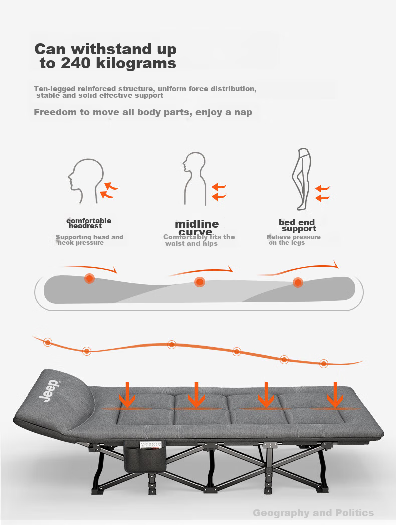 JEEP Folding Bed Lounger, Nap Bed, Office Single Bed Mattress, Integrated Siesta Bed, Camp Bed, Khaki Color 9