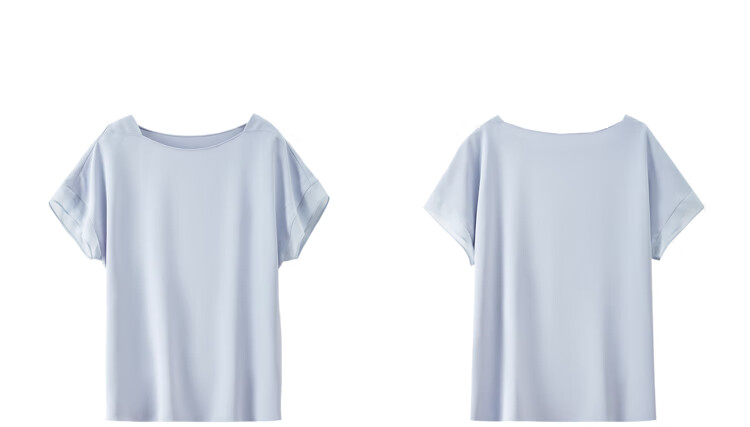 Sentubila Spliced Short-Sleeve Chiffon Blouse for Women, Slimming Tummy-Covering Top, Summer Lightweight Casual T-Shirt, Light Blue, S 42