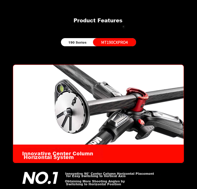 Manfrotto MT190CXPRO4 Carbon Fiber Four-Section Tripod with Central Column, Horizontal Positioning, Stable for Travel Mirrorless And DSLR Cameras, Weight Capacity 15kg 5