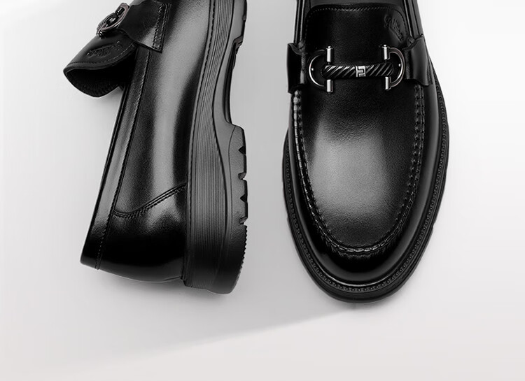Goldlion Men's Loafers, Leather Shoes, Comfortable Slip-On Business Casual Shoes G550310452AAB - Black - Size 40 4