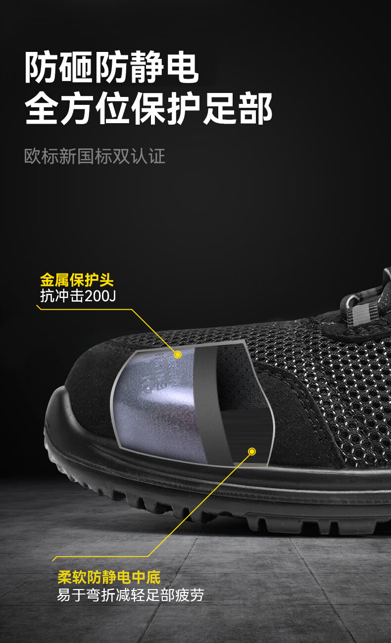 ANTENG Men's Summer Safety Shoes Steel Toe Anti-Smash National Standard Anti-Static Lightweight Breathable Comfortable Safety Shoes AS08 [Anti-Smash/Anti-Static] Size 38 3