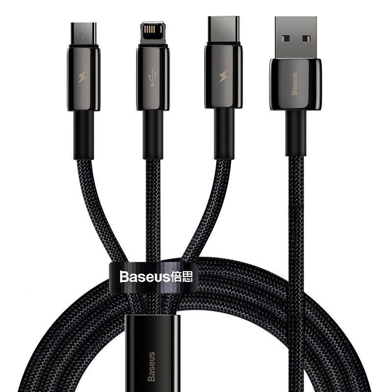 Baseus Three-In Three-Head Data Cable, Apple Android Type-C One-To Fast Charging, Compatible with IPhone 17/16/15/14/13/XR Xiaomi Huawei Phone Charger Cable