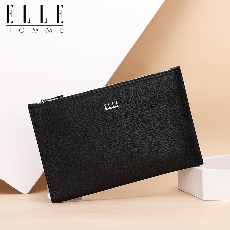 ELLE HOMME Business Clutch Bag, Men's Top-Grain Leather Handbag, Large Capacity Casual Envelope Bag for Men, EB088200701 Black, Birthday Gift for Boyfriend