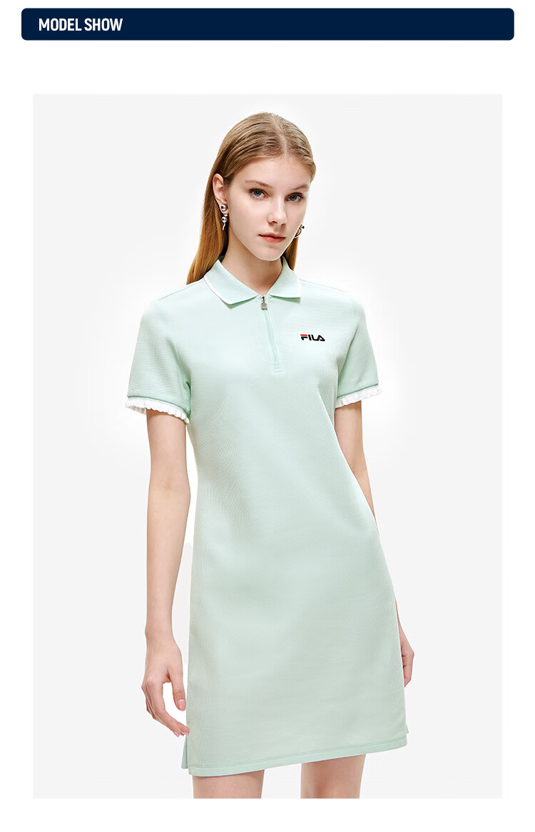 fila斐乐官方女子连衣裙2022年春夏polo优雅修身裙子青苎绿lg16080as