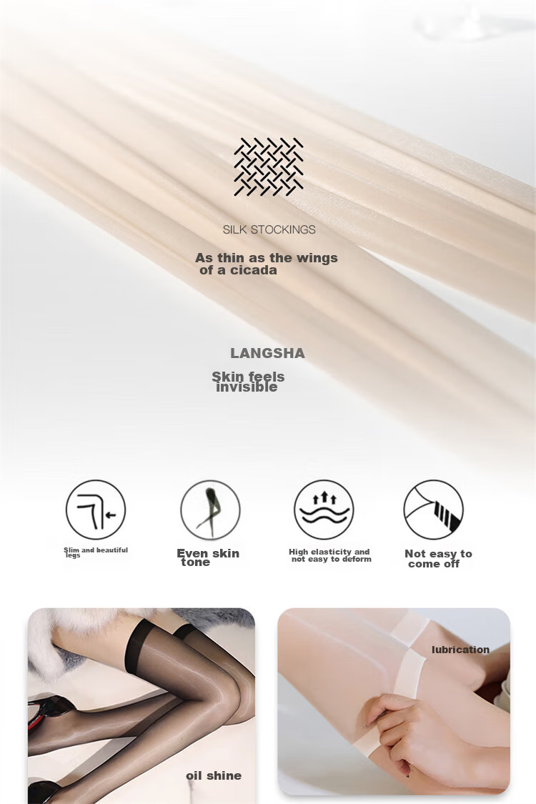 LangSha Horse Oil Silk Stockings, Mid-Calf Length, No Edge, 0D Ultra-Thin Black Silk Thigh-High Socks, Glossy Reflective Socks, Smooth And Shiny Long Tube Socks 12