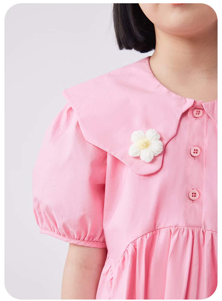 QQ DUCK Girls' Dress, Children's Summer Dress, Youth Clothing, Sweet Heart Collar, Pink; Size 120 15