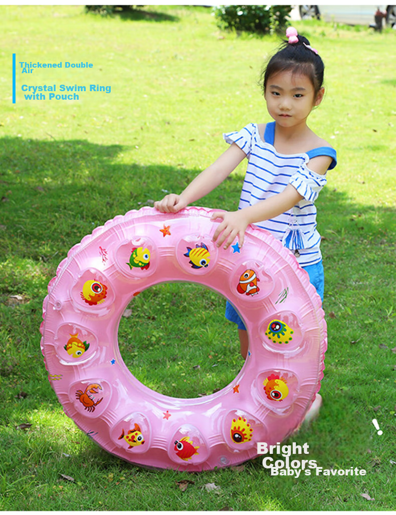 ASORAIN Thickened Double Air Chamber Crystal Swimming Ring, Inflatable Life Buoy for Adults And Children, Surfing And Water Play, Size 60 for Ages 5-8 10
