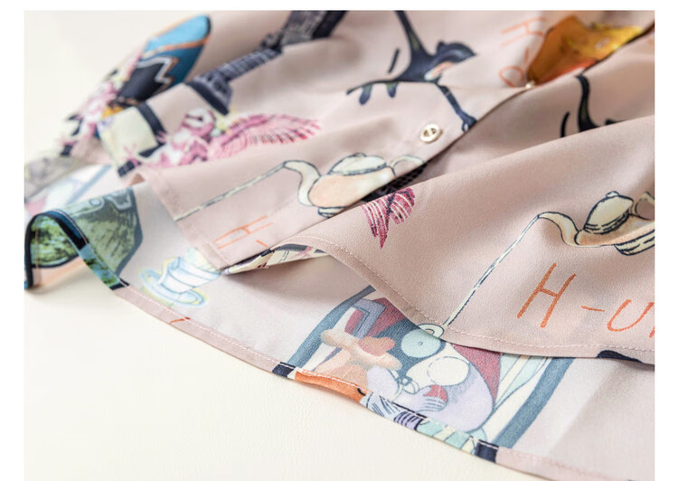 Dme [Abstract Printed And Dyed Blouse], Summer Turndown Collar Pocket Patchwork Organdy Shirt, Women's Top 19