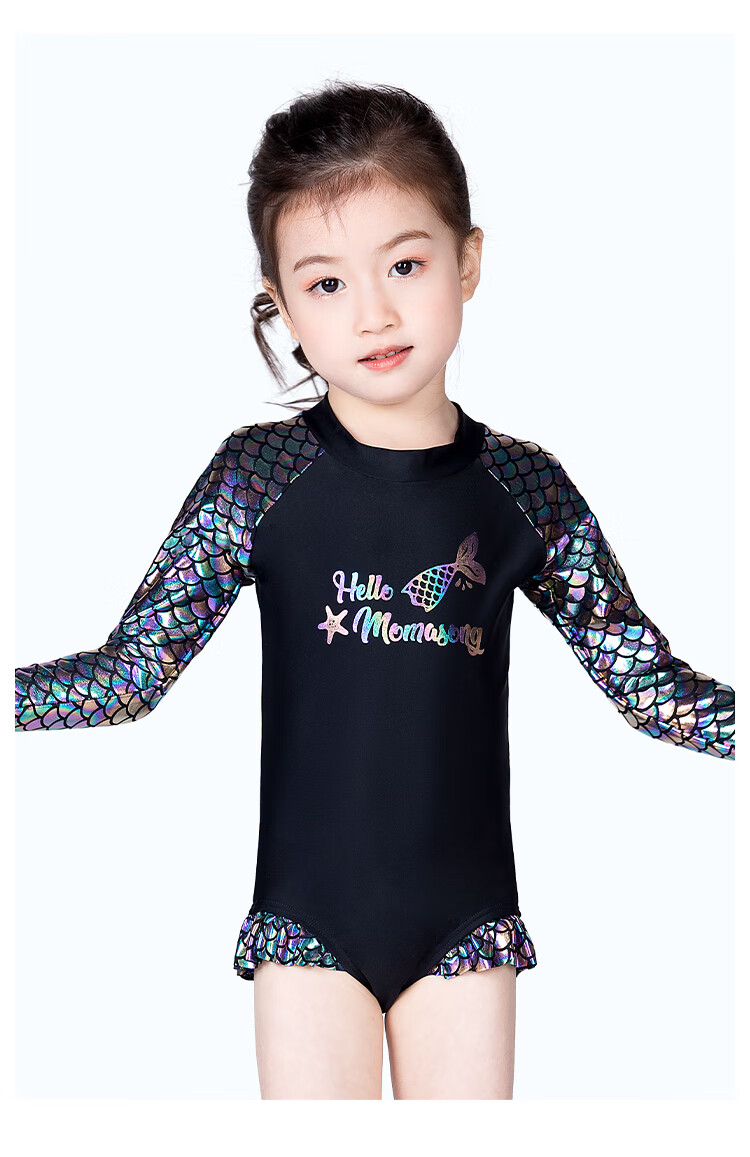 Momasong Children's Swimsuit One-Piece Long Sleeve Sun Protection Hot Spring Swimwear for Girls, Toddlers And Older Children Mermaid Swimwear 6