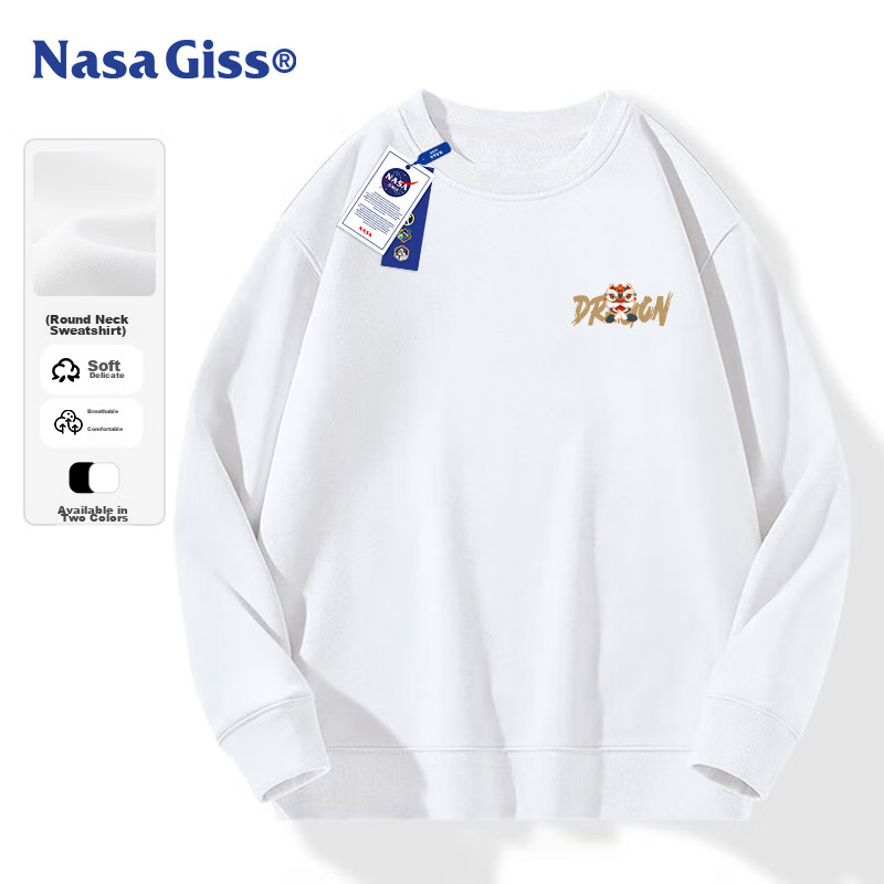 Толстовка NASA GISS для мужчин, уличная, свободного кроя, с круглым вырезом, лонгслив в корейском стиле, повседневная база, мужская одежда, белая, M