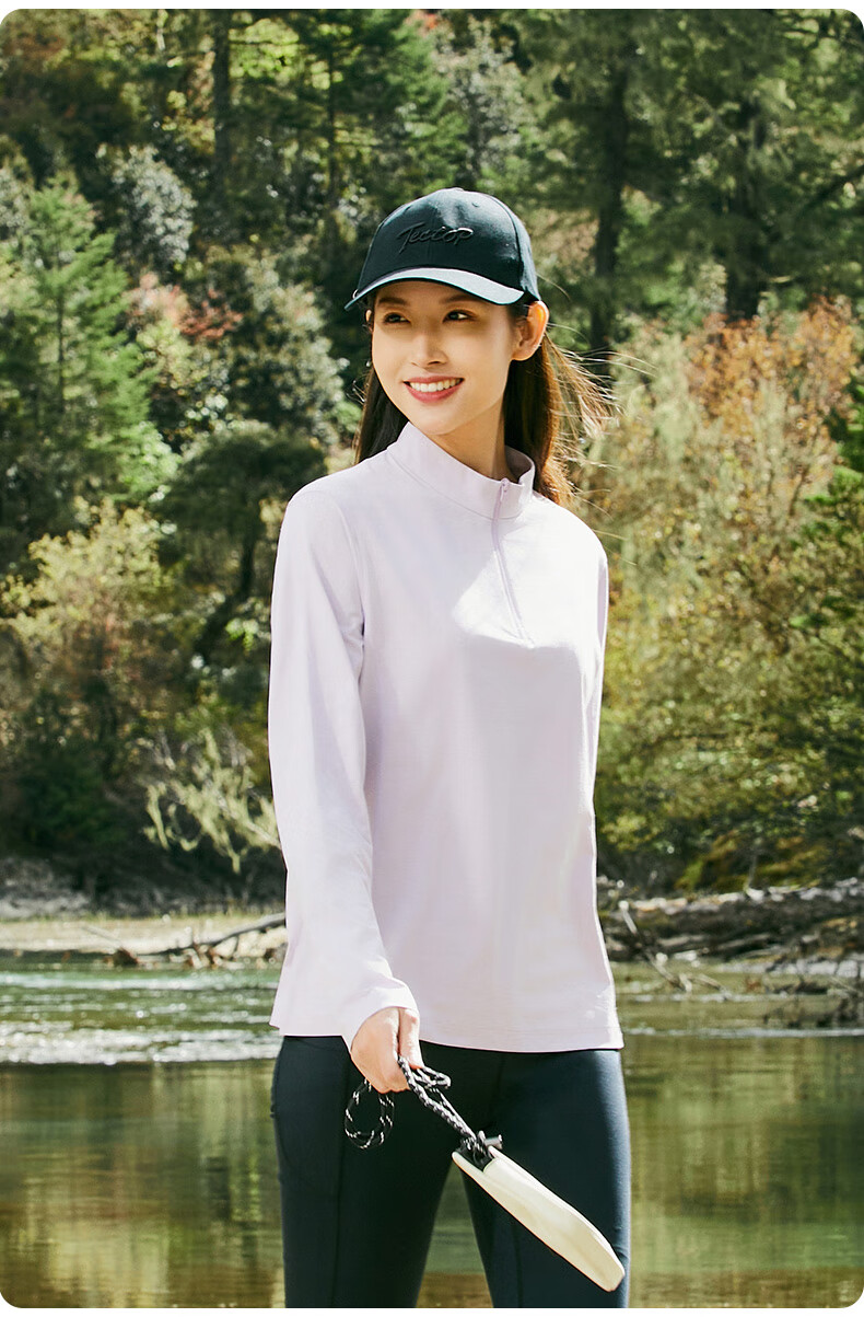 TECTOP Couple's Long-Sleeve Top, Lightweight Round Neck Sports Breathable T-Shirt, 2422140TX Women's Blue Hibiscus, Size M 12