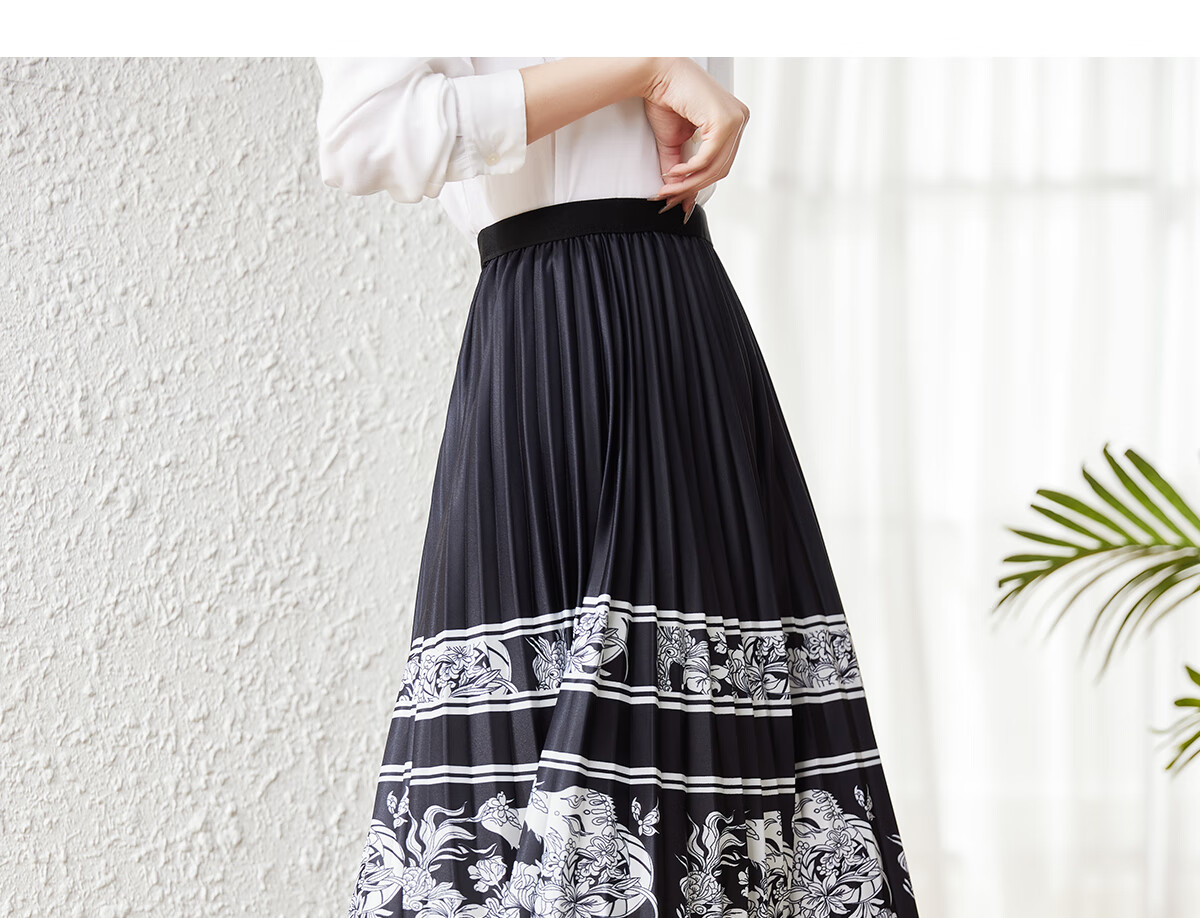 Chushen Oriental Minimalist-Style New Chinese-Style Midi Skirt for Women, Printed High-Waist A-Line Pleated Improved Horse-Face Skirt S143B1423 13