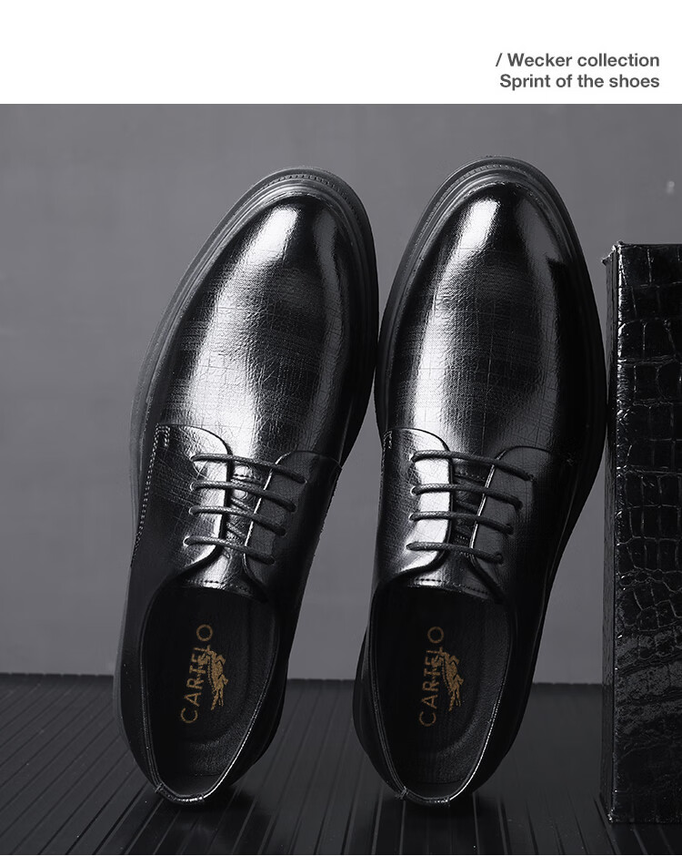 CARTELO Leather Shoes for Men, Derby Shoes, Dress Shoes, Business Formal Wear, Genuine Leather, Height-Increasing, 2026 New Style, Casual Wedding Groom Breathable Shoes 12