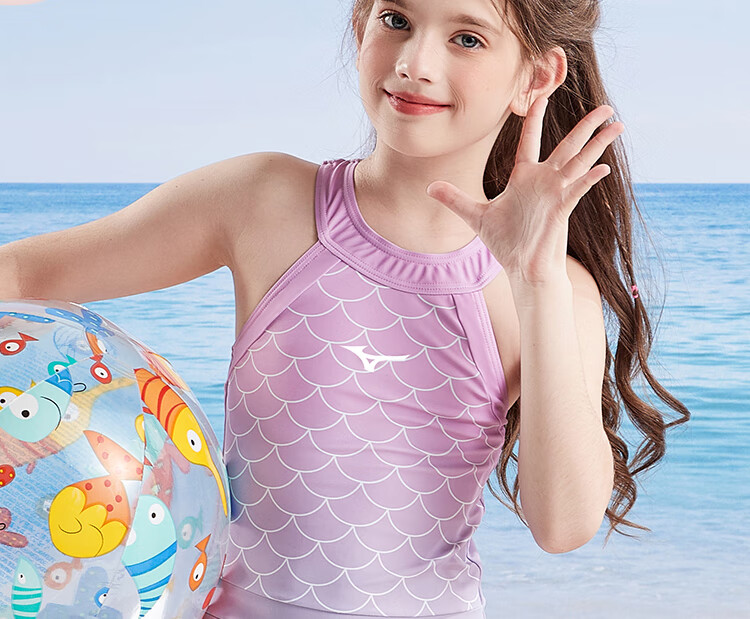 MIZUNO Children's Swimsuit, Cute Mermaid Princess Style with Skirt for Girls, Sun Protection One-Piece Swimwear for Older Kids, Hot Spring Bathing Suit A3402 Purple 150 7