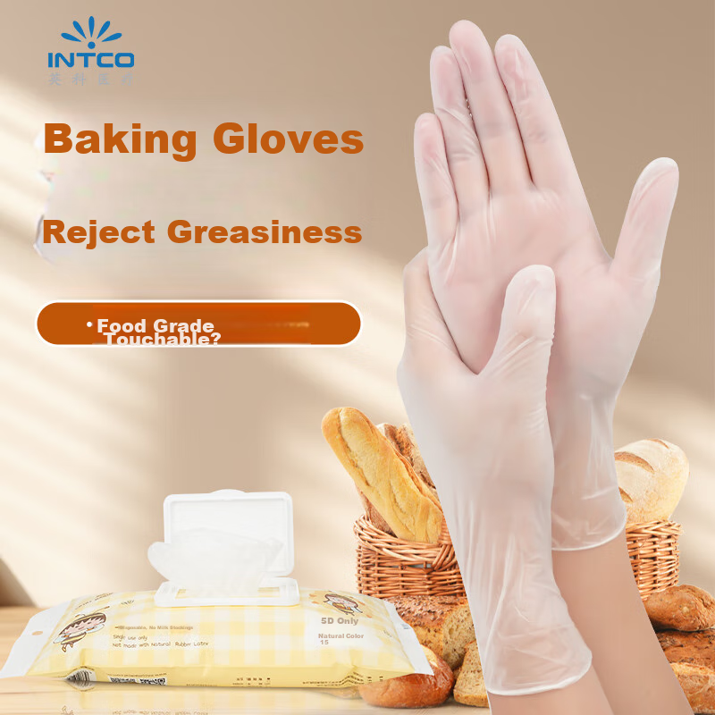 INTCO Disposable PVC Gloves, 50 Medium-Sized Gloves for Catering, Kitchen, Dishwashing, Beauty, Household Chores, Cleaning, Waterproof, Baking