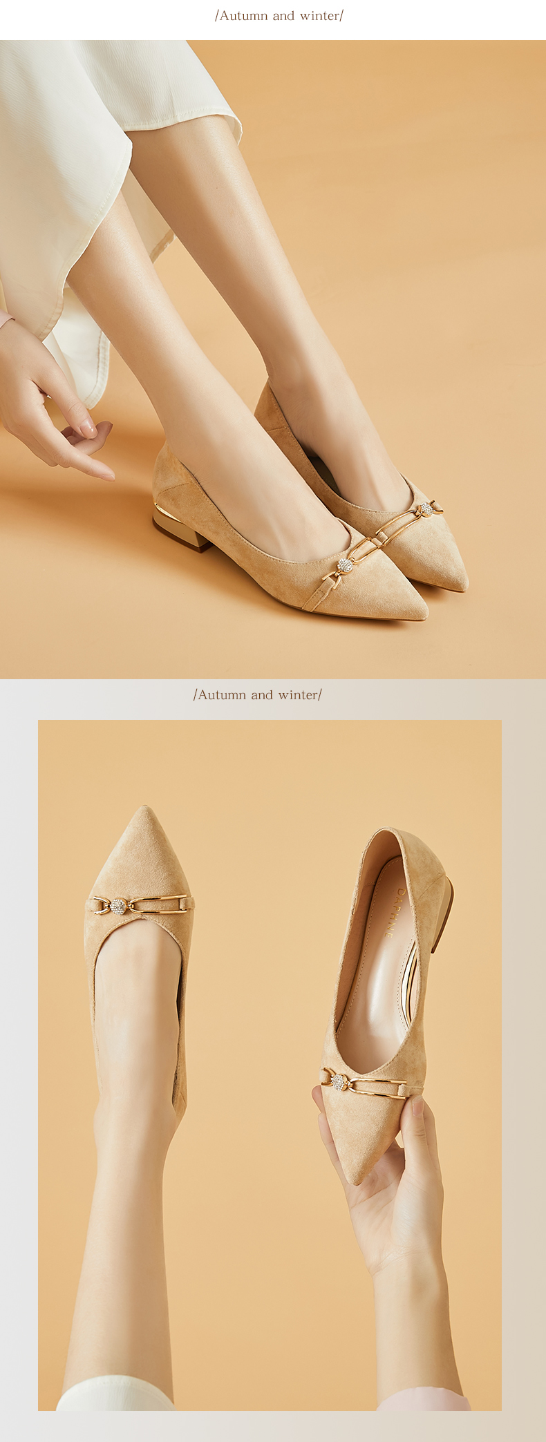 DAPHNE Women's Single Shoes, Professional Work Shoes, Fashionable Elegant Pointed Toe Chunky Heel Square Heel Comfortable Versatile Women's Shoes 4622101003 Beige 36 8