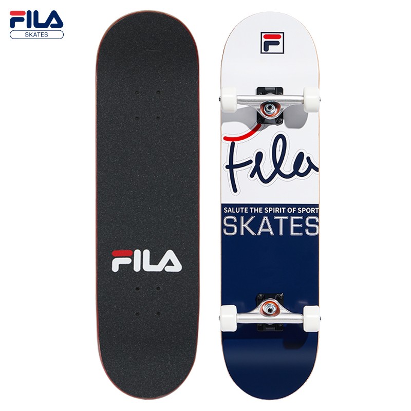 FILA Skateboard for Professional Men And Women, Teenagers, Adults, Beginners, Four-Wheel Cruising, Double-Kick Skateboard, Blue Classic
