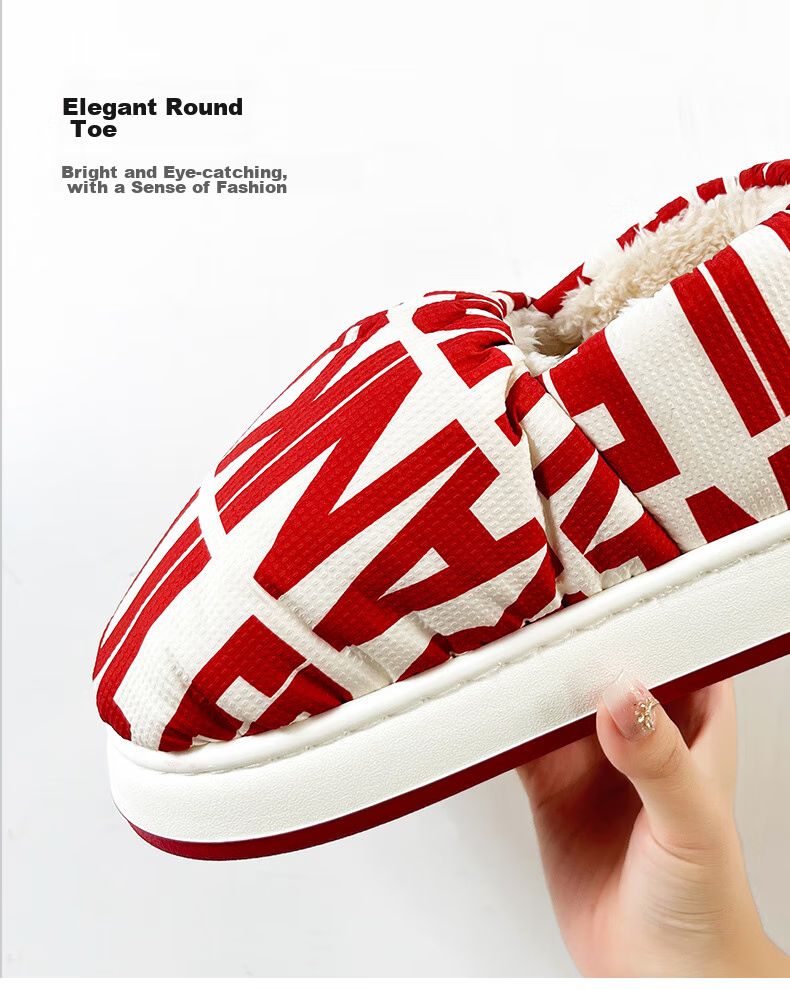 Paul Frank Cotton Slippers for Women And Men, Autumn And Winter Outdoor Wear, Home Use, Thick-Soled Couple's Closed-Toe Maternity Cotton Shoes, 8731 Bright Red 250 5