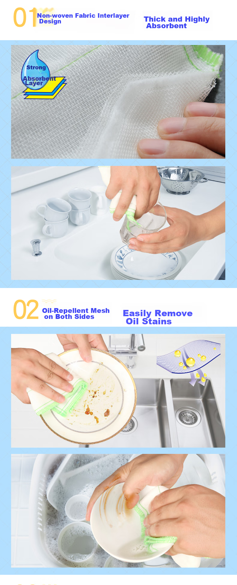 MIAOJIE Cotton Soft Cleaning Cloth, 30*30cm, 8-Pack, Kitchen Dishwashing Cloth, Highly Absorbent Wipe, Oil-Removing Household Cleaning Tool 3