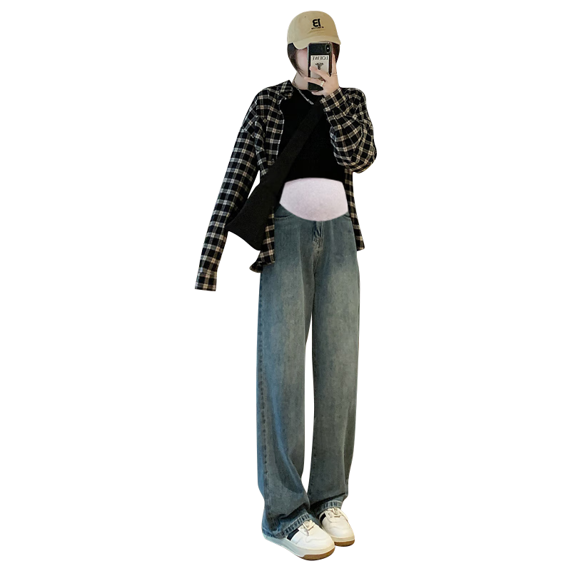 JOYNCLEON Maternity Pants, Summer Casual Wear, Wide-Leg Jeans for Petite Women, Vintage Blue, XL, JYK26751
