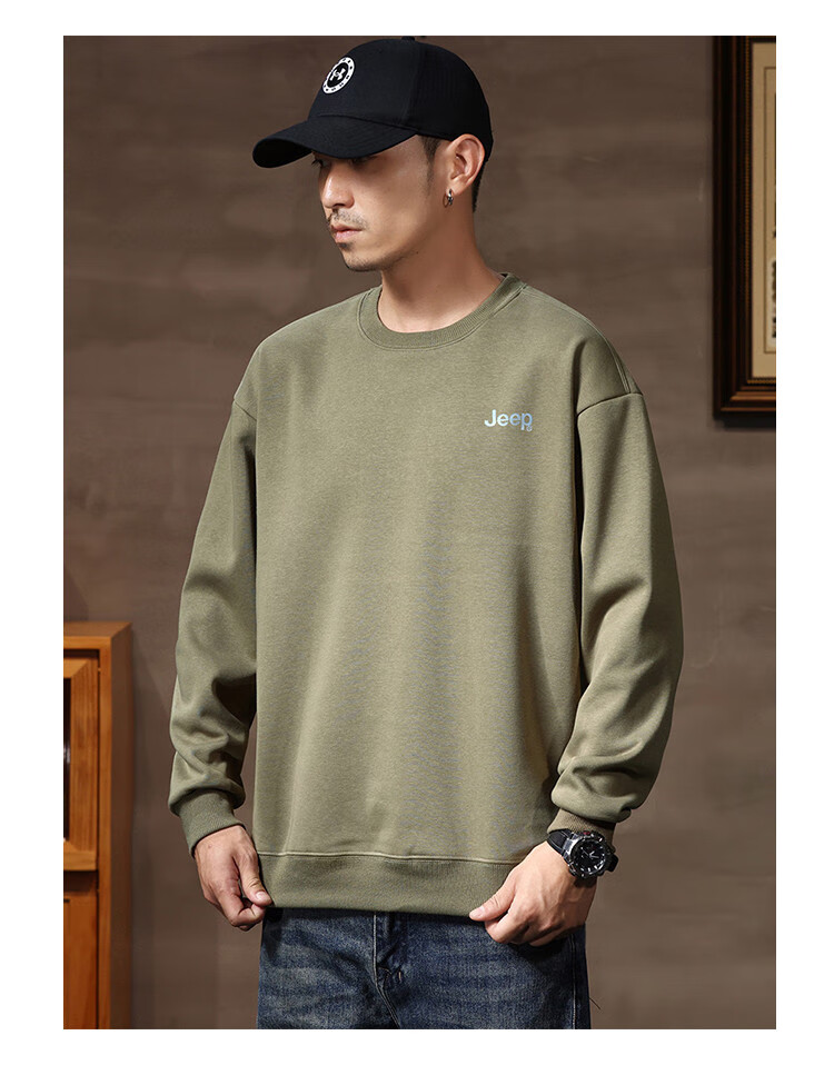 JEEP Men's Sweatshirt, New Spring And Autumn 2026 Style, Trendy Round Neck, Loose Long-Sleeve Casual Sportswear Top for Men, Fashionable 20