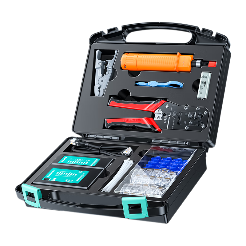 SAMZHE Network Tool Kit Set Multi-Functional Cable Crimper, RJ45 Connectors, Cable Tester, Wire Stripper, Cable Cutter, Cable Ties, Wire Sleeves, Wire Crimping Pliers Tool Kit XP-110