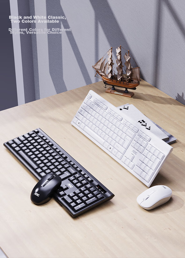 AOC KM402 Wireless Keyboard And Mouse Combo Set, Splash-Resistant Design, Business Office Home Keyboard, Compatible with Laptops And Desktop Computers, White 2