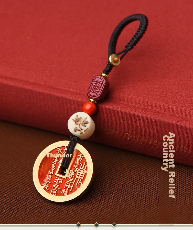 Cilingge Mountain Ghost Coin Pendant Keychain Charm, Cinnabar Amulet, Zodiac Year Gift for Men And Wome 4