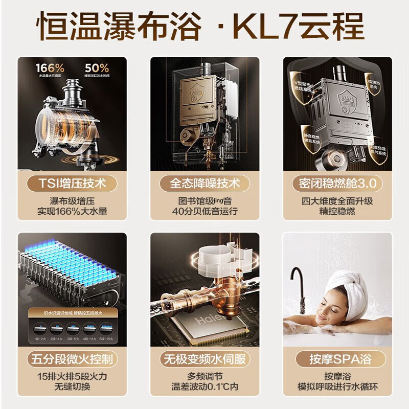 海尔燃气热水器家用密闭稳燃舱水伺服恒温16L天然气JSQ31-16KL7云程U1