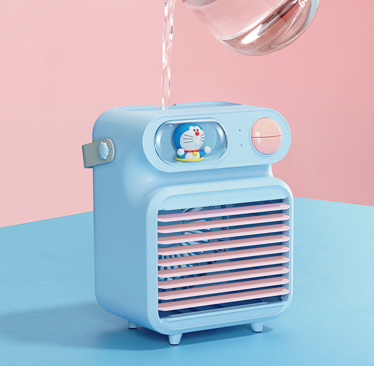ROCK Doraemon Handheld Fan Digital Display Turbo Strong Wind Portable Silent Mini USB Fan Long Battery Life Cute Cooling Blue 6